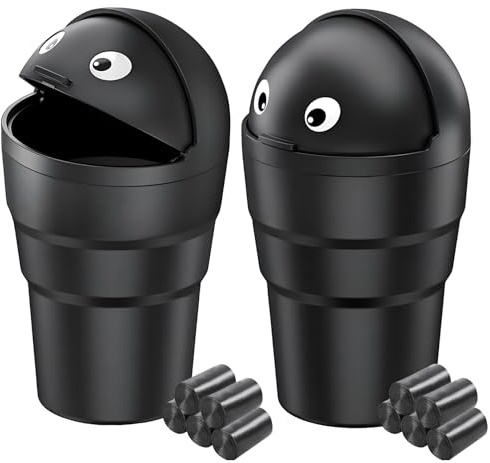 Car Bin with Trash Bags,Mini Car Trash Can Cupholder with Lid,Flip-top Cute Car Garbage Can,Leakproof Small Trash Can,Vehicle Organiser for Front/Back of Car,Rubbish Bin for Vehicle Office Home (2PCS)