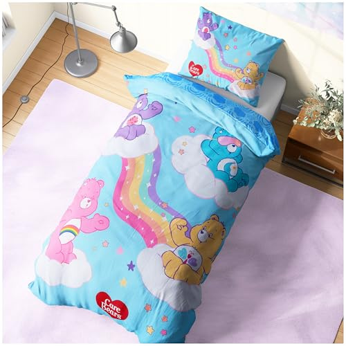 Die Glücksbärchis Kinderbettwäsche 135x200 cm, Wendbare Bettwäsche Kinder & Teenager, Kuscheliger Kissen- & Deckenbezug, Geschenke für Jungs & Mädchen (Multi Care Bears, Einzel)