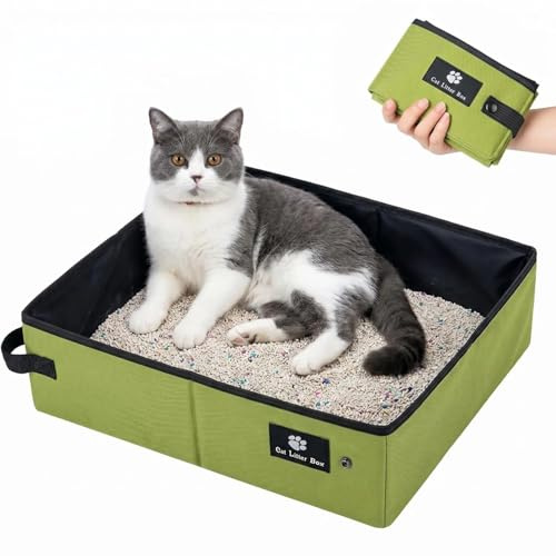 WUMEIJIAJU Foldable Cat Litter Box, Waterproof Bottom, Portable Cat Travel Toilet Collapsible Litter Tray for Cats and Kitties, Car, Hotel Camping and Outdoor Use (Green, S 40 * 28 * 11cm)