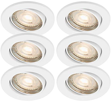 Trango 6er Set 6729-066MCOB LED Einbaustrahler in Weiß matt schwenkbar inkl. 6x 3000K warmweiß Ultra Flach LED Modul, Einbauspots, Deckenstrahler, Deckenlampe, Badleuchte, Deckenleuchte, Spots