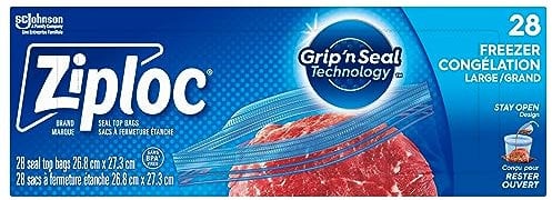 Ziploc Large Food Storage Freezer Bags, Grip 'n Seal Technology for Easier Grip, Open and Close, 28 Count