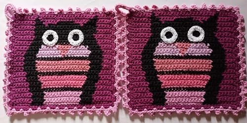 1 Paar Topflappen Eule, pink, gehäkelt Handarbeit Vogel Vögel Waldtier Eulen