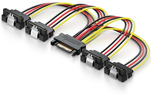 deleyCON 0,15m SATA Y-Adapter - 1x Buchse zu 4x Stecker Gewinkelt - Internes HDD SSD Stromkabel - Bis zu 4 Geräte Versorgen