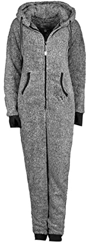 Eight 2 Nine Damen Teddyfleece Jumpsuit mit Kapuze und Öhrchen, Flauschiger Overall mit Daumenlöchern, kuschelig bequemer One-Piece für entspannte Stunden, schwarz, grau, rosa XS-XL