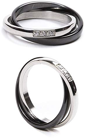 AURSTORE® Bijoux Bague Femme Céramique Acier Inoxydable serti de pierre Oxyde de Zirconium Avec Sac Cadeau(Taille de Bague Optionnel) (Noir, 60)