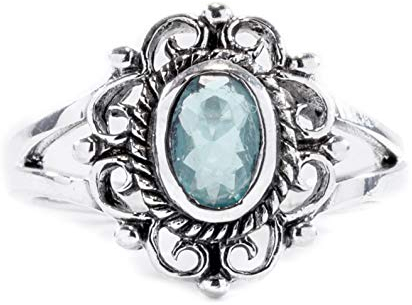 Windalf Mittelalter Ring CISCANDRA h: 1.3 cm Blume mit hellblauem Stein 925 Sterlingsilber (Silber, 48 (15.3))