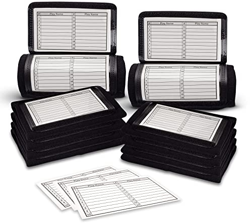 GSM Brands QB Playbook Armband für Erwachsene – Schwarz – 10 Stück – DREI Spielblatt-Fächer – robuste Fußball-Armbänder für Herren