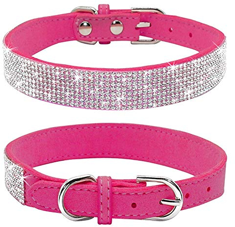 haoyueer Collier pour chien avec strass, en cuir synthétique doux, taille XXS, rose vif