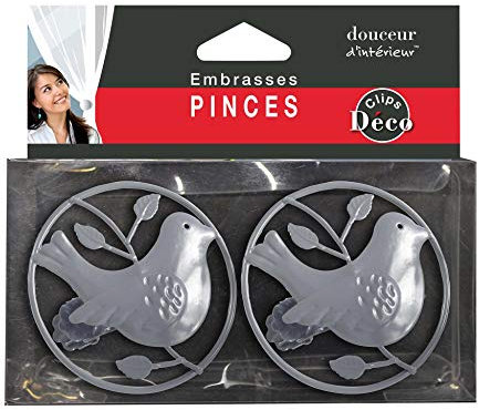 Douceur d'Intérieur, 2 Embrasses à Pince (Diamètre 8 Cm) Passero Gris, Métal Peint