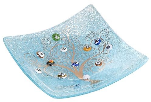 Sospiri Venezia Bandeja para Vaciar Bolsillos Árbol de la Vida en Vidrio de Murano con Murrine y Oro Idea de Regalo Bandeja Decorativa Portaobjetos Adorno Recuerdo (9X9 cm)