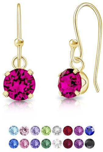 Orecchini Donna Fucsia con Brillantini di Vero Cristallo - Orecchini Pendenti Oro - Orecchini Donna Colorati - Orecchini Pendenti Donna Oro - Orecchini Oro Placcato - Orecchini Donna Colorati