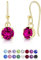 DTPsilver® Pendientes Colgantes Pequeños Plata de Ley 925 Chapados en Oro Amarillo con Cristal Swarovski® 6 mm - Pendientes Dorados Mujer - Pendientes Fucsia