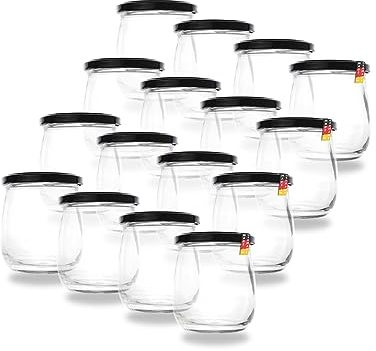 Flaschenbauer 417ml Premium Einmachgläser, 16 x vielseitige Konservengläser mit TO82 Twist-Off Deckel, inklusive Etiketten - für Marmeladen, Honig, Obst, Gemüse - Diverse Farben & Sets [Schwarz]