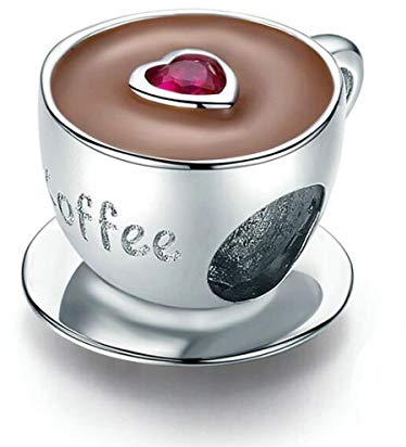 ZiNuo Charm Beads 925 Sterling Silver Coffee Cup Charms Enamel Crystal Love Zircon Charm Valentine's Day Gift Charms for Pandora Bracelets&Necklaces (Pink Love Coffee Cup)