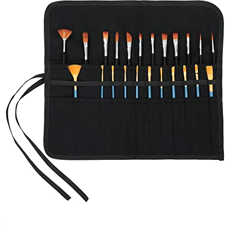Denifiter Trousse à crayons en toile cirée avec 22 poches, pochette portable en toile résistante pour pinceaux à huile et aquarelle (Noir)