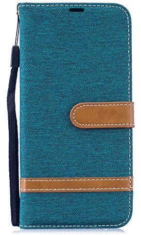 Huzhide Nokia 2.4 Phone Case Flip, Shockproof Denim Fabric PU Leather Pouch Wallet Phone Cover with Magnetic Clasp Stand Card Holder Soft TPU Bumper Slim Fit Protective Case for Nokia 2.4 - Green