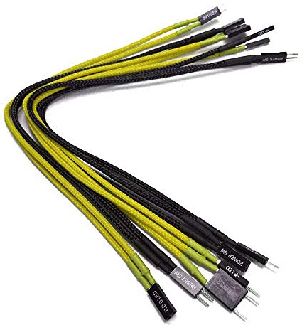 Shakmods Front Panel Sleeved Power Reset HDD LED Speaker Extension Cable 30cm (Yellow & Black)