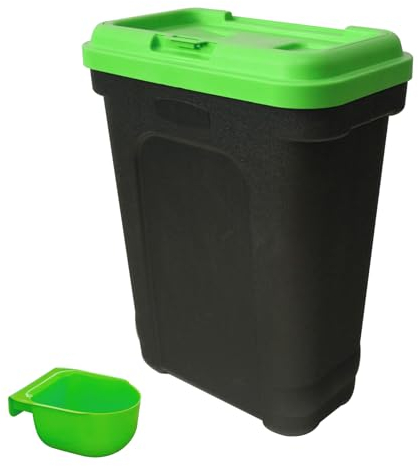 KCT Dry Pet Food Storage Container with Integrated Scoop - Dog Cat Animal Feed Bin Box - 30 Litre/ 15kg - Green