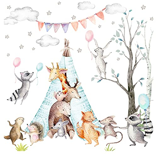Little Deco Wandsticker Kinderzimmer Wandtattoo Tiere Party I Wandbild 123 x 74 cm (BxH) I Waldtiere Wandaufkleber Babyzimmer Wanddeko Baby Mädchen Junge DL640