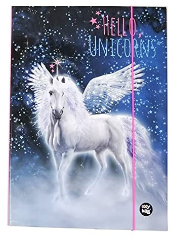 Stabile Kinder Box Sammelbox Heftbox Heftmappe Sammelmappe für Schulranzen Dossier Ordner mit Gummizug Gummiband und Innenklappen DIN A4 für Mädchen (Einhorn Unicorn AA)