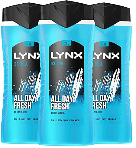 3 Pack of 500ml Lynx 3-in-1 Ice Chill All Day Fresh with Icy Menthol Body wash Wash, 225ml with Plant-based Moisturisers Dermatologically Tested, Keep Smelling Irresistible!