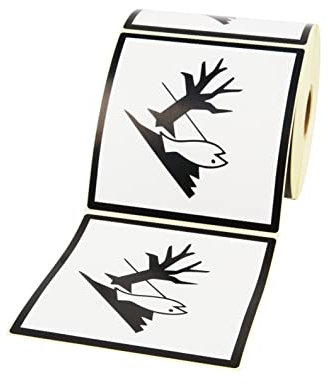 Prolac Aufkleber, Gefahrgutetiketten auf Rolle - Gefahrgutaufkleber Umweltgefährdende Stoffe, 500 Stück, 100x100 mm, Ettiken selbstklebend, Paketaufkleber selbstklebend, Klebe Ettiken