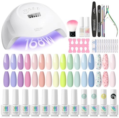 RSTYLE Gel Nagellack Set Starterset mit Lampe,16 Colours Gel Nagellack Set with 168 W UV LED Lamp, Essential Home Manicure Tools DIY Home Gel Nail Polish for Women