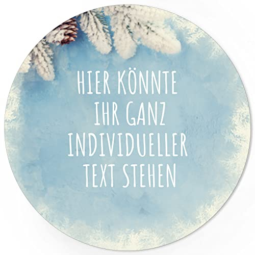 24 Weihnachtsaufkleber PERSONALISIERT mit Ihrem Text für Geschenke und Produkte zu Weihnachten - Aufkleber Etiketten Geschenkaufkleber rund, Motiv Schnee Tannen