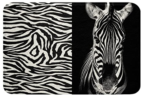 Loussiesd Zebra Badematte 50x80cm Karikatur Zebra Streifen Drucken rutschfest Badezimmerteppich 3D Schwarz Weiß Pferd Ross Badteppiche Afrika Wildtier Weich Zottelig Indoor Badvorleger Wohnkultur