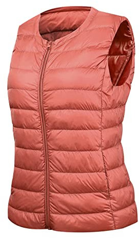 Doudoune Légère Sans Manche Femme - Veste Fine Gilet Matelassé Blouson Grande Taille Chaude Manteau Puffer Jacket Rose 6XL