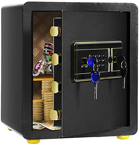 COSTWAY 45L Tresor feuerfest für Zuhause, Elektronik Safe mit Zufallszahlen-Tarnung & Alarmsystem, Möbeltresor mit abnehmbarer Ablage & Haken, inkl. 2 Haupt- & 2 Notschlüssel