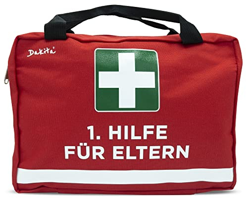Dakita Erste Hilfe Tasche für Eltern – Lustiges Geschenk zur Geburt, Babyparty oder Elternzeit – 28×18×8 cm – rot, ohne Inhalt