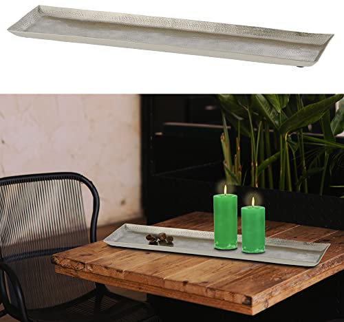 Cepewa Dekotablett Dekoplatte │ Aluminium gehämmert 51x12cm silber eckig │Serviertablett Tischdekoration (1 x Dekotablett 51x12cm silber)
