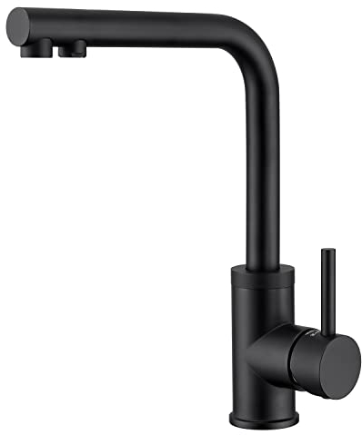 CREA 3 Wege Wasserhahn Küche Schwarz, 360° Drehbar 3 Wege Küchenarmatur, 3 Wege Mischbatterie Küche für Wasserfilter, 3 in 1 Trinkwasserhahn, Drei Wege Armatur, Matt Schwarz