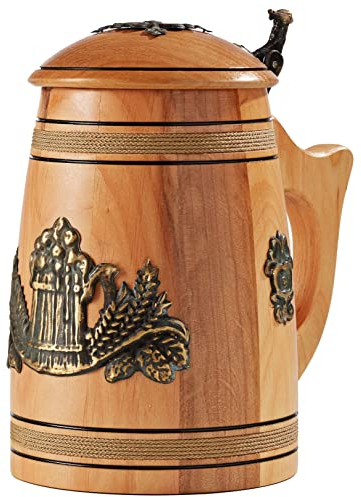 Bierkrug aus Holz mit Deckel, handgefertigt, echte Eiche, 0,5 l, hellbraun, mittelalterliches Holz, Bierkrug, Stil, Tassen Geschenk für Ihn, einzigartiger Wikinger-Trinkbecher, rustikaler Bierkrug