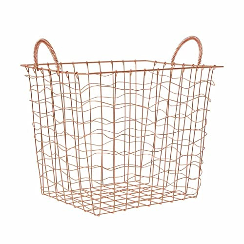 Premier Housewares Stylish Copper Plated Basket | Functional Wireframe Basket For Kitchen Contemporary Basket | Iron Constructed Minimalist Basket For Storage
