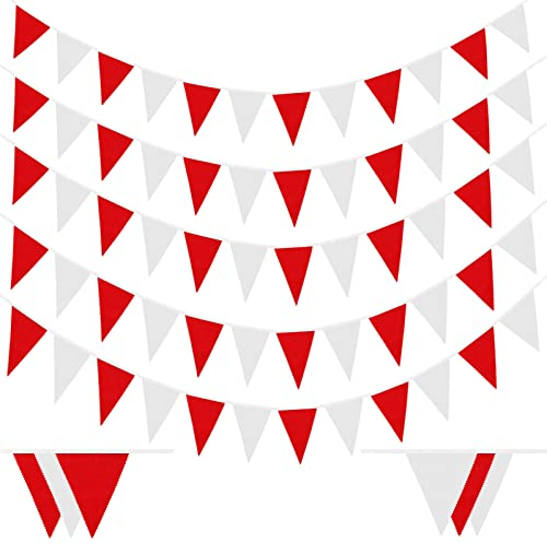 Laipuke 10m Rot-Weiß Stoff-Wimpelkette, Hochzeit-Deko mit 40 Wimpeln, Geeignet für Hochzeit, Geburtstag, Kinderzimmer, Party
