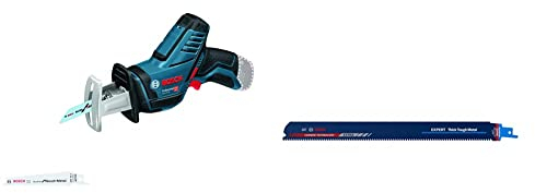 Bosch Professional Säbelsäge GSA 12V-14 (inkl. 2 Sägeblätter, ohne Akkus und Ladegerät) + 1x Expert ‘Thick Tough Metal’ S 1155 CHC Säbelsägeblatt (für Zäher Stahl, Gusseisen, 225 mm, Zubehör)