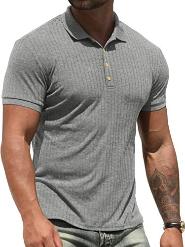 NITAGUT Men's Polo Shirts Short Sleeve Casual Slim Fit Golf Shirts Dark Gray, Large