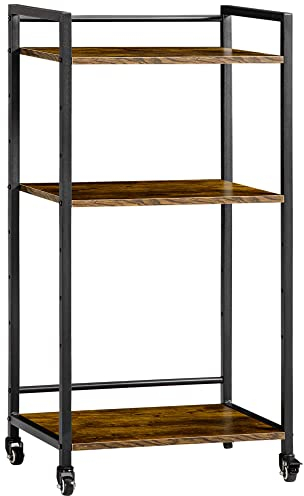 HOMCOM Lagerregal 3 Fächer Standregal mit höhenverstellbarer Regal Rollen Druckerständer Bücherregal Servierwagen Mikrowellenständer Industriedesign Metall Spanplatte Rustikal-Braun 50 x 35 x 100,5 cm
