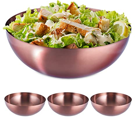 Relaxdays 4 Ensaladera de Acero Inoxidable, Frutero Cobrizo, Cuenco de Cocina, Bol Repostería, 5 L, Cobre