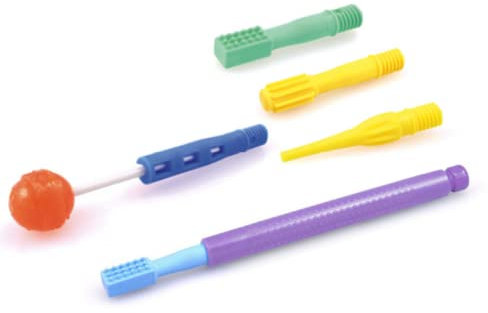 ARK® Z-Vibe Vibrator Kunststoff im Basic Set mit 5 Aufsätzen inkl. ATC Pflegeanleitung - Einstieg zum ARK Z-Vibe, Oral Stimulator, sensorische Stimmulation im Mund, bei Sprachproblemen (lavendel)