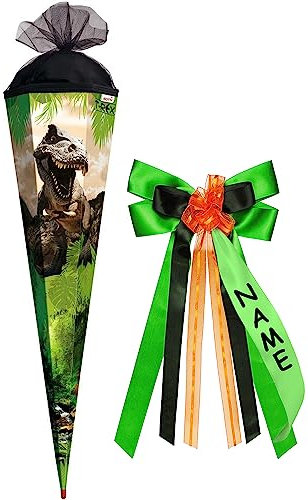 ROTH personalisiert mit großer Namensschleife 678771 Schultüte Tyrannosaurus 85 cm, eckig, Tüll