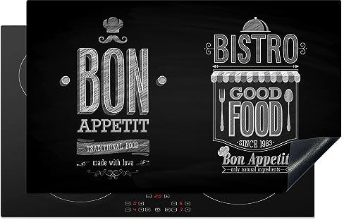 KitchenYeah© Protection Plaque Induction 83x51 cm Protege Gadget Deco Cuisine Cache Protège De Cuisson Accessoire Bon appétit - Noir et blanc - 83x51 cm