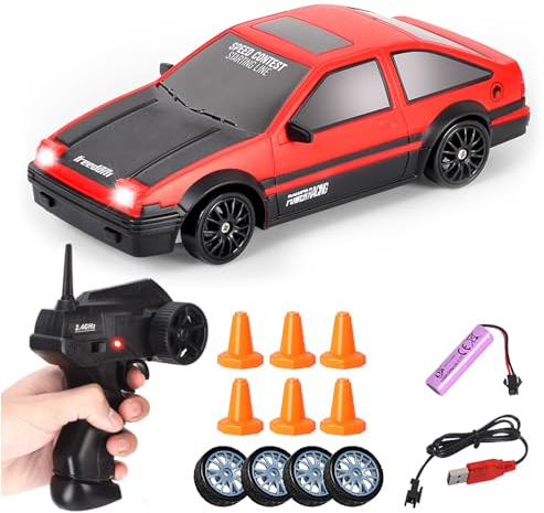 Siereolly RC Drift Car 1:24 Ferngesteuertes Auto 2,4Ghz Spielzeugauto 15km/h 4WD Ferngesteuertes Rennauto mit Arbeitsscheinwerfern Geschenk für Erwachsene Kinder