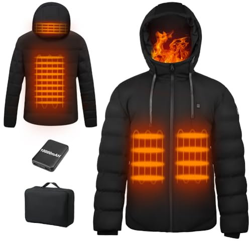 Wodesid Homme Femme Veste chauffante avec batterie, 3 niveaux de Chauffage Homme Femme Manteau Chauffante Blouson Chauffant (FR/ES, Alpha/lettres, M, Taille normale, Taille normale, Noir)