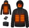 Wodesid Beheizbare Jacke mit Kapuze Herren Damen mit 10000mAH Akku, 3 Heizstufen Wasserdicht Warme Jacke Heizjacke Beheizte Hoodie (DE/NL/SE/PL, Alphanumerisch, M, Regular, Regular, Schwarz)