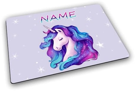 Textil Tischset mit Name/Gummirückseite/Platzdeckchen Platzset/personalisiert (Galaxy Einhorn)