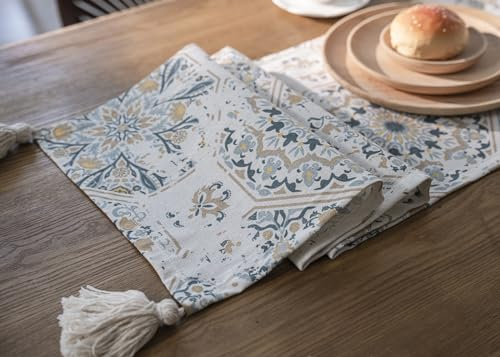 LAZYBIRD Tischläufer - 33x180 cm, Fliesen-Design, Esstisch Deko, mediterranen Stil