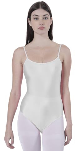 Body für Tanz, Ballett, Gymnastik, Damen, ärmellos, mit Rundhalsausschnitt und Rückenabdeckung, nicht transparent, eng anliegend, für Tanz, weiß, XL